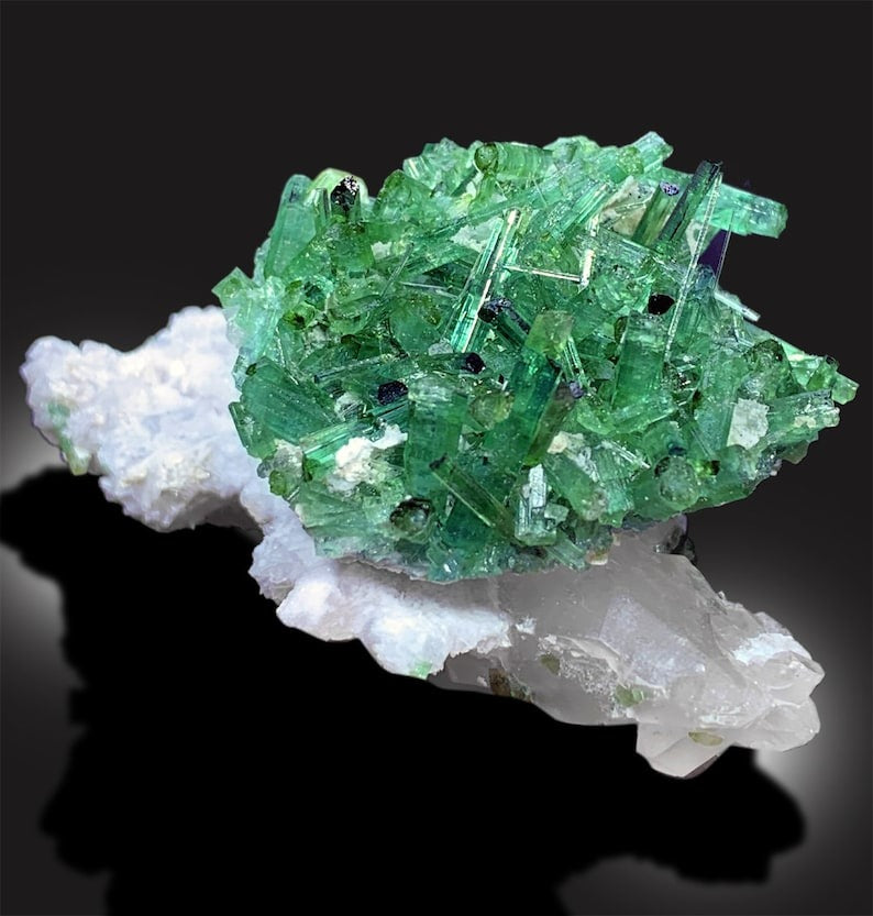 Tourmaline Crystals with Quartz, Tourmaline Cluster, Green Tourmaline Crystals, Tourmaline Specimen, Crystal cluster, Mineral Specimen, 77g