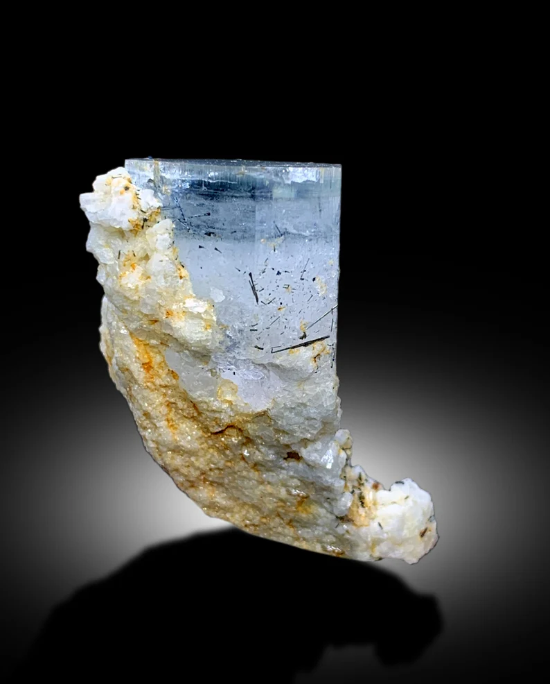 Natural Terminated AquaMorganite With Schorl and Feldspar Mineral Specimen From Skardu Pakistan - 20 gram