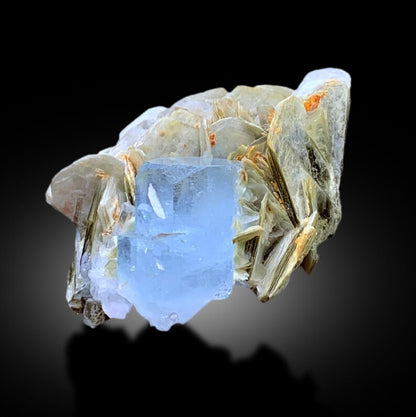 Natural Blue Color Aquamarine with Pink Apatite and Muscovite Mica, Aquamarine Specimen from Gilgit Baltistan, Pakistan - 261 gram