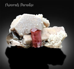 Rubelite Pink Tourmaline Crystal with Smoky Quartz and Feldspar, Tourmaline Specimen, Tourmaline for sale, Tourmaline from Paprok, 195 gram