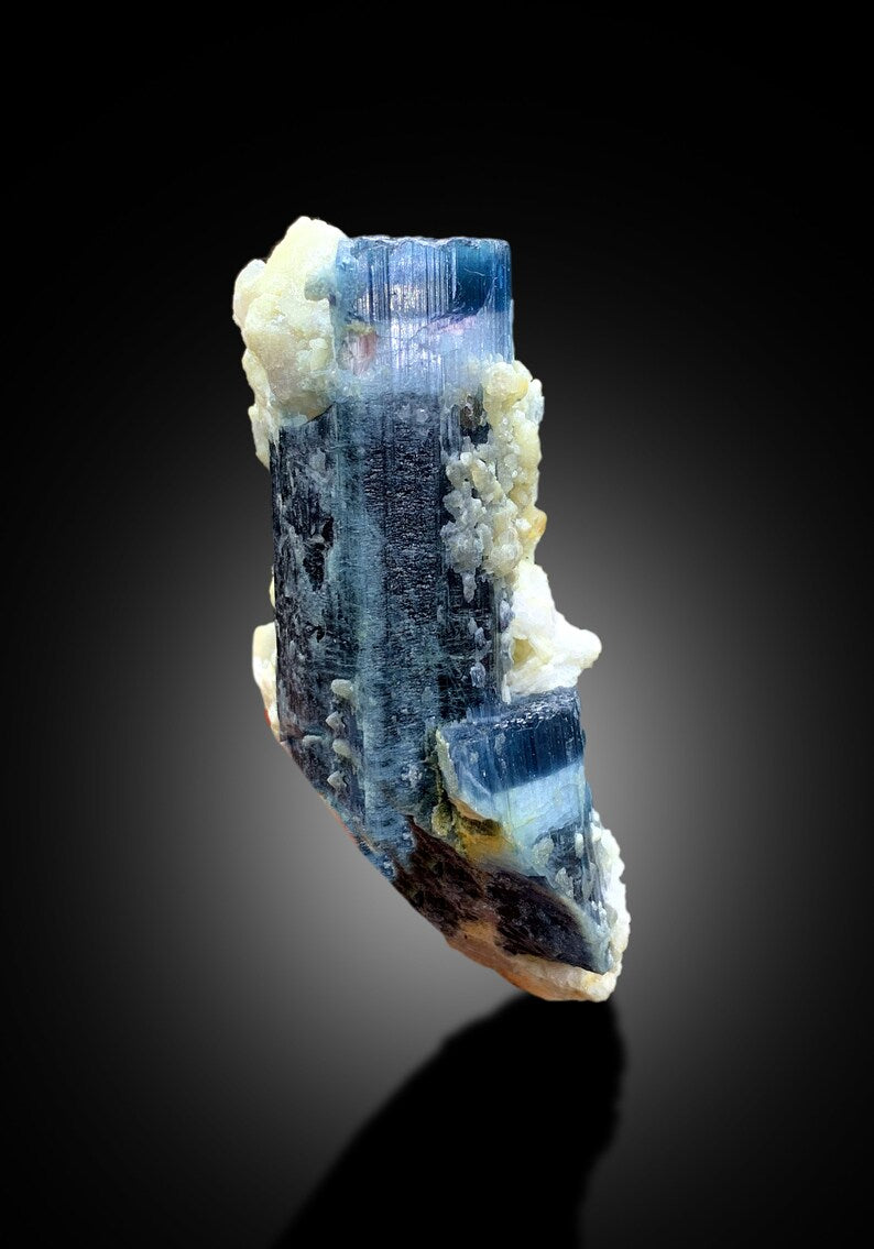 Natural Blue Cap Tourmaline with Albite, Tourmaline Crystal, Tourmaline Specimen, Tourmaline from Paproke Afghanistan - 246 gram