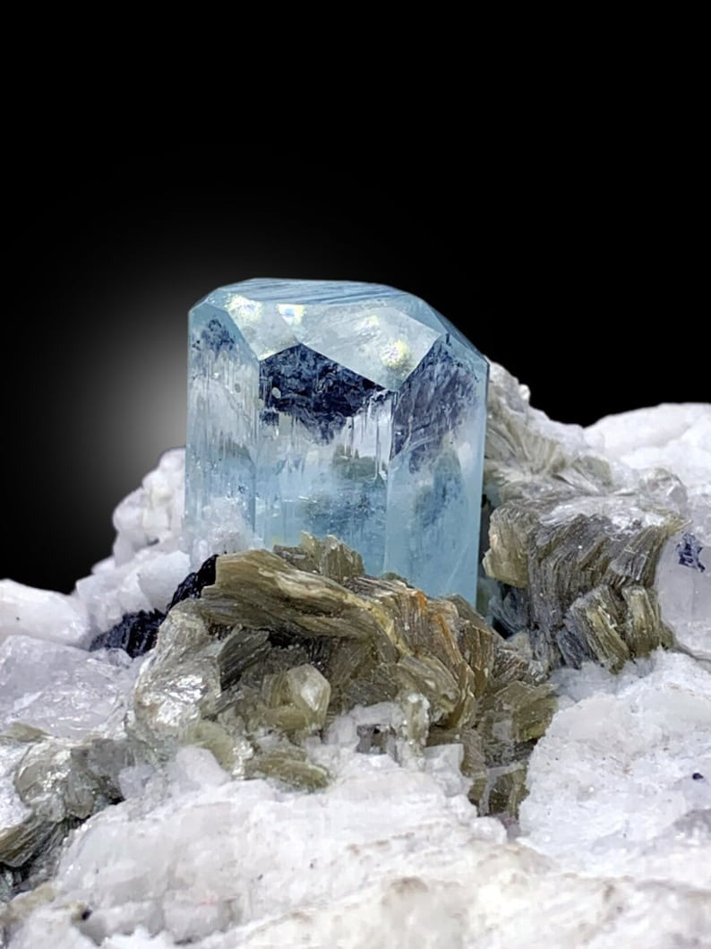 Natural Aquamarine Crystal With Mica Schorl and Feldspar Mineral Specimen From Skardu Pakistan - 1413 gram