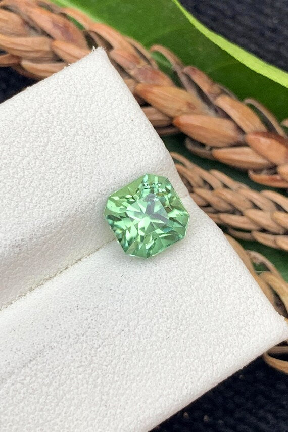 Neon Green Tourmaline Loose Gemstone, Faceted Tourmaline Ring Stone, Natural Tourmaline Gemstone, Ascher Cut Tourmaline Stone, 1.95 CT