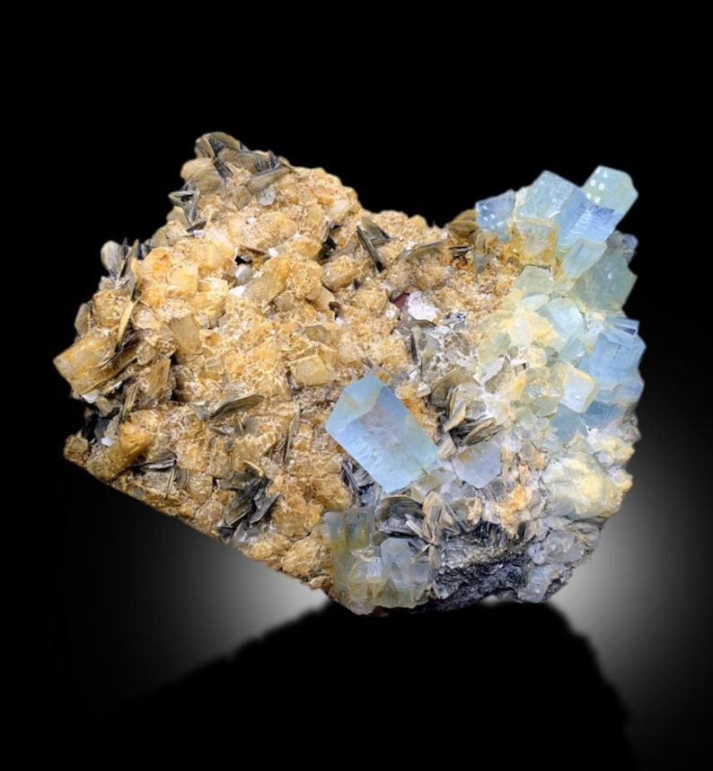 Blue Aquamarines With Calcite and Mica Mineral Specimen From Nagar Mine Pakistan - 2358 gram