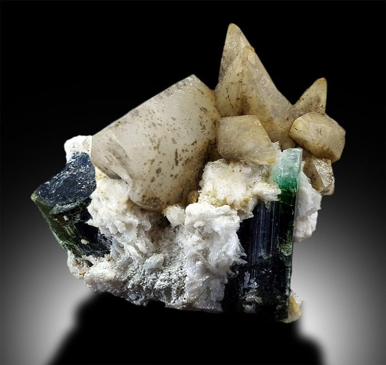 Blue Cap Tourmaline Specimen with Calcite from Paprock Afghanistan - 208 g , 68*69*50 mm