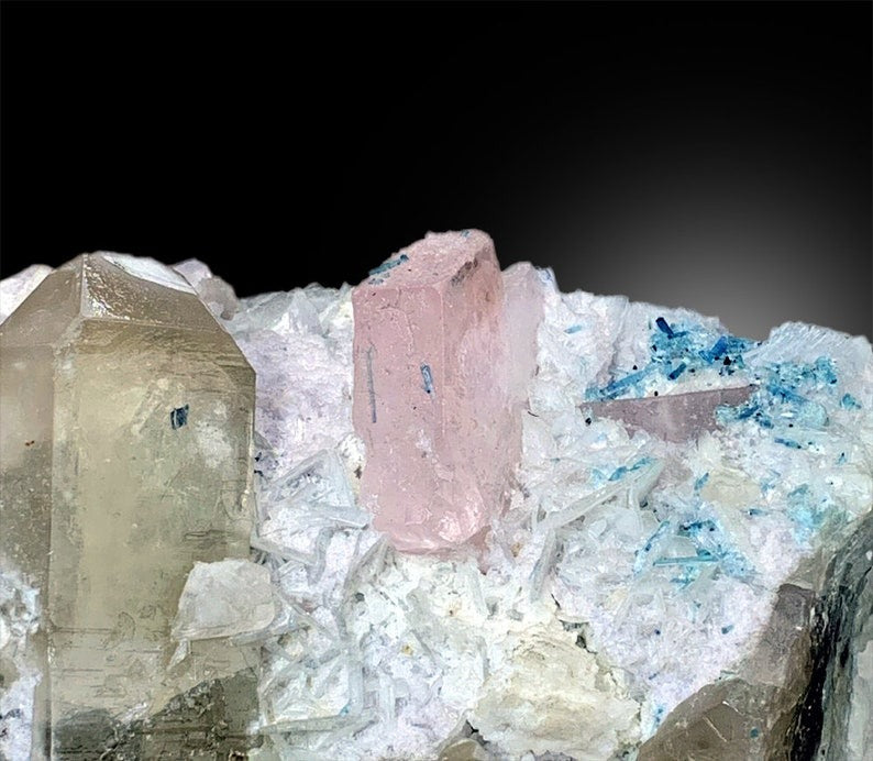 Natural Pink Color Morganite Crystal with Blue Smoky Quartz and Cleavelandite Albite, Morganite Specimen, Raw Mineral - 1044 gram