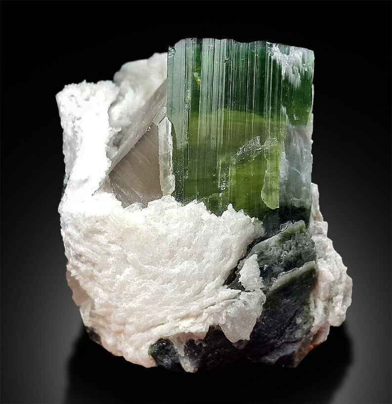 Watermelon Tourmaline, Natural Tourmaline, Crystal with Smky Quartz Albite Mineral Specimen from Paprok Afghanistan - 242 g , 68*5146 mm