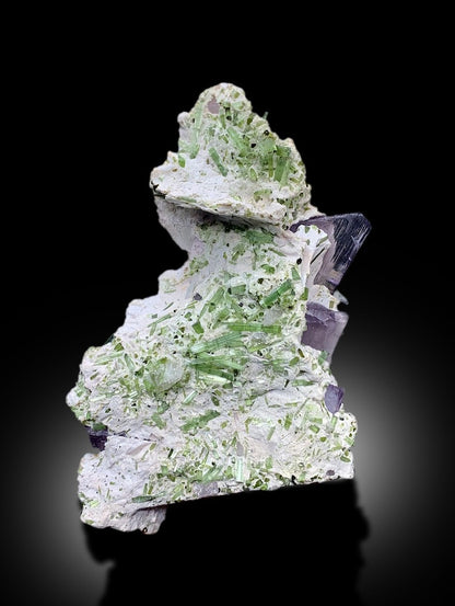 Pink Kunzite With Green Tourmline Crystals Cluster on Matrix Mineral Specimen From Afghanistan - 354 gram