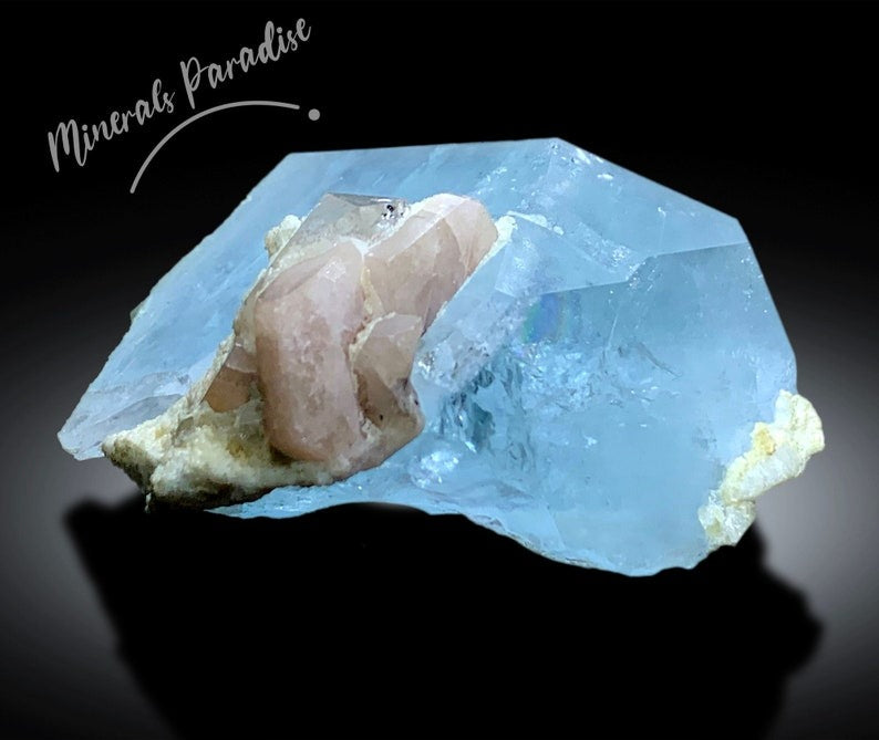 Aquamarine Crystal with Pink Apatite, Aquamarine Specimen, Apatite Crystals, Combo Mineral Specimen, 210 gram