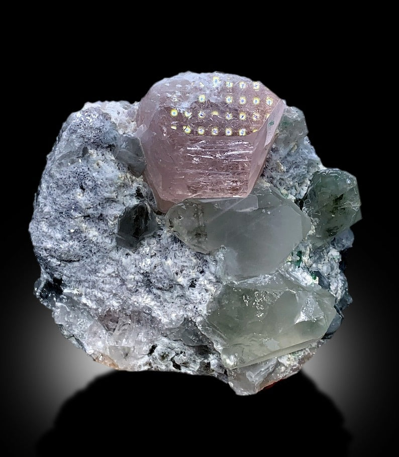 Pink Morganite With Green Tourmalines, Quartz and Lepidolite Mineral Specimen From Afghanistan - 1375 gram