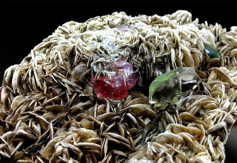 Pink Apatite with Green Fluorite on Muscovite Mica, Pink Apatite, Fluorite Specimen, Apatite Crystal, Aesthetic Specimen, 928 Gram