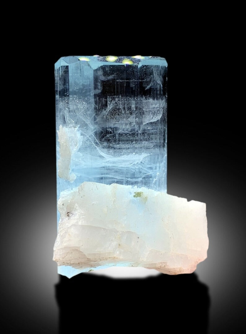 Natural Terminated and Damage Free Sky Blue Color Aquamarine Crystal with Feldspar, Aquamarine from Shigar valley Skardu Pakistan - 42 gram