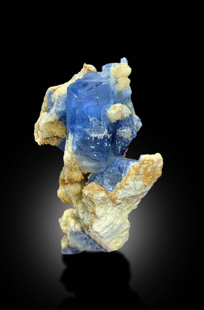 Natural Blue Celestine Crystals with Yellow Calcite Mineral Specimen from Baghdis, Afghanistan - 375 gram