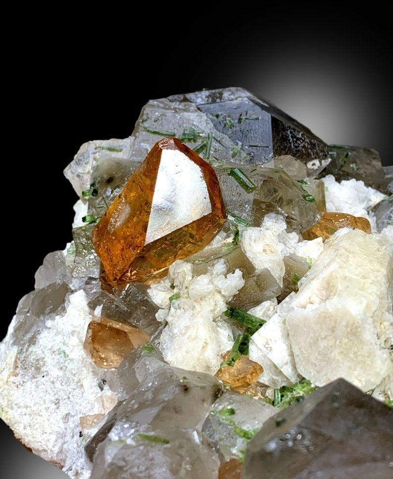 Topaz Crystals with Tourmalines, Herderite Crystals, Smoky Quartz and Feldspar Specimen, Topaz Specimen, Tourmaline Cluster, 1851 gram