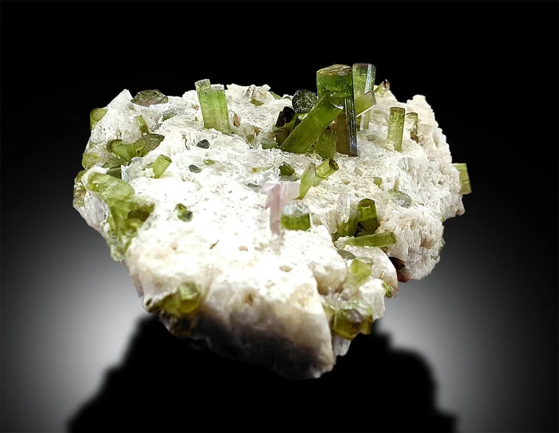 Watermelon Tourmaline Crystals on Feldspar, Green Tourmaline, Tourmaline Bunch, Tourmaline from Paprock Afghanistan - 154 Gram , 117*83 mm