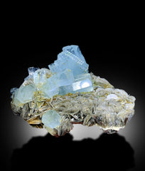 Blue Aquamarine Crystals Cluster With Muscovite Mica Mineral Specimen From Gilgit Baltistan Pakistan - 672 gram