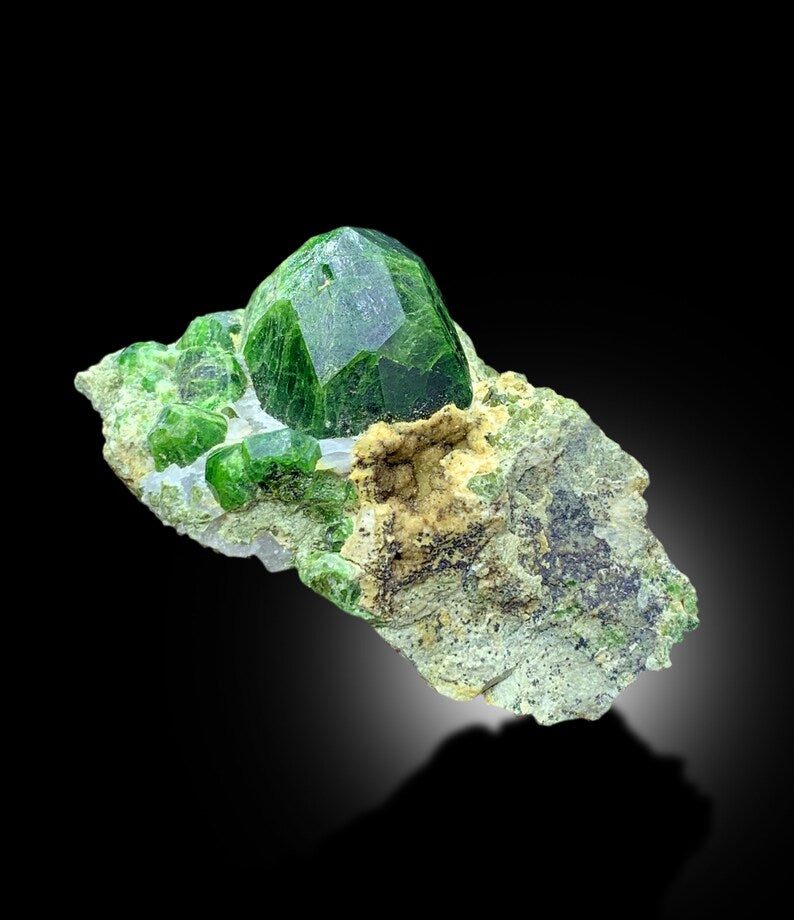 Lush Green Demantoid Garnet, Garnet Crystals, Garnet on Matrix, Garnet Stone, Raw Garnet, Demantoid Garnet Specimen - 70 gram