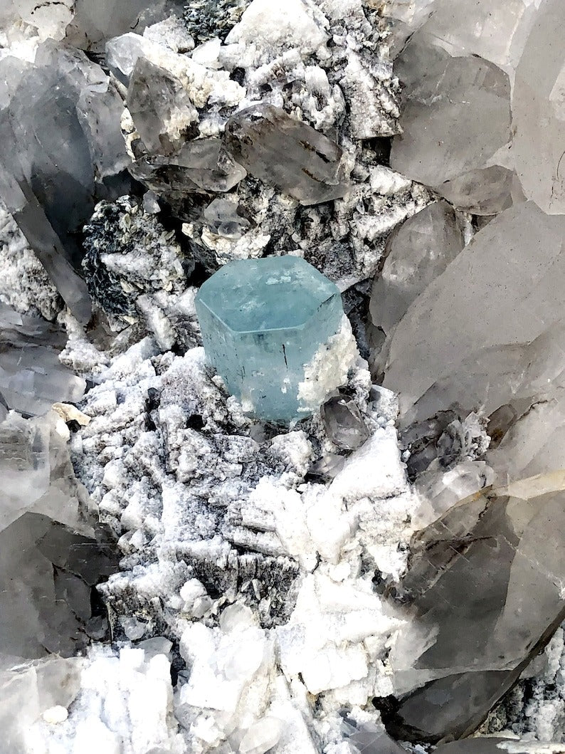 Blue Aquamarine Crystal With Quartz and Albite Mineral Specimen From Skardu Pakistan - 6550 gram