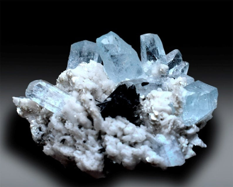 Aquamarine Crystals with Black Tourmaline, Mica and Feldspar Mineral Specimen, Aquamarine Cluster, Aquamarine For Sale 127 Gram , 85*55*30mm