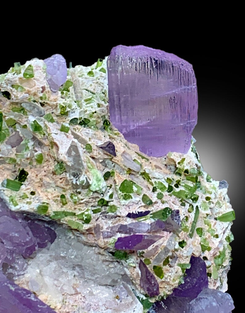 Pink Kunzites With Green Tourmalines and Feldspar Mineral Specimen From Afghanistan - 231 gram