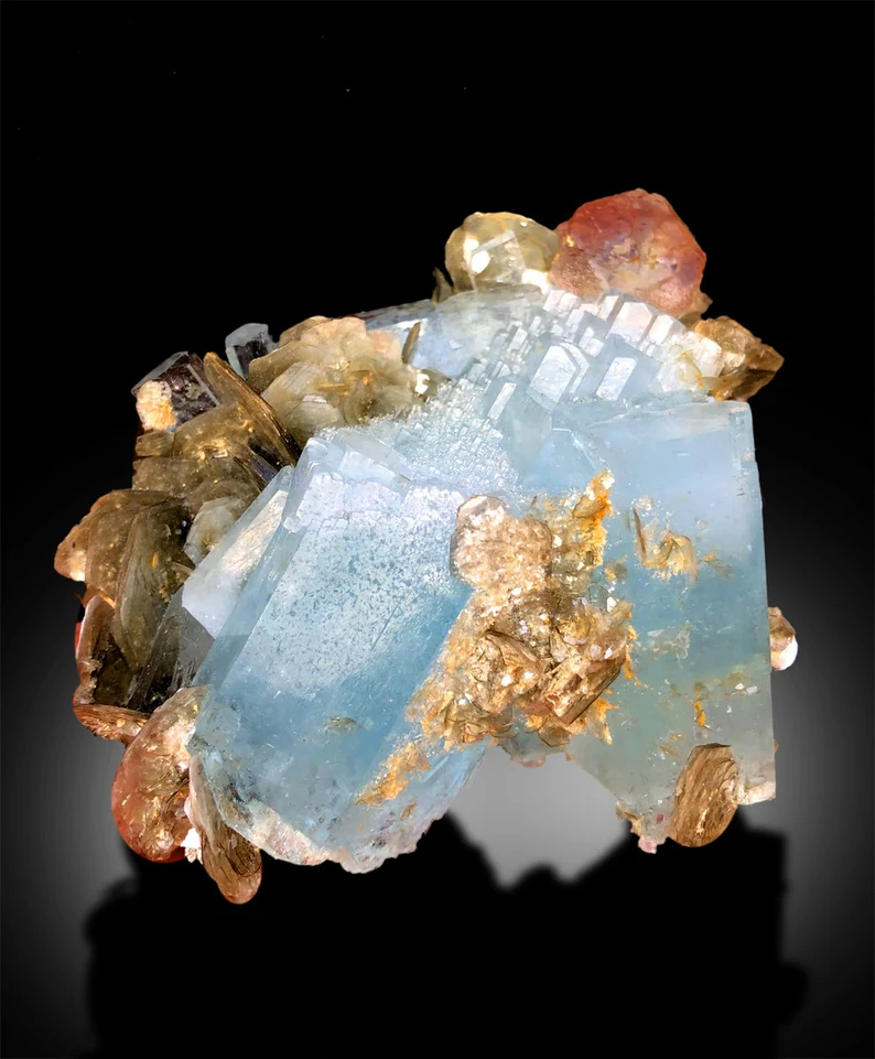 Pink Fluorite on Aquamarine Crystals, Fluorite Crystal, Aquamarine Specimen, Aquamarine for sale, Fluorite Specimen, Mineral Specimen, 288 g