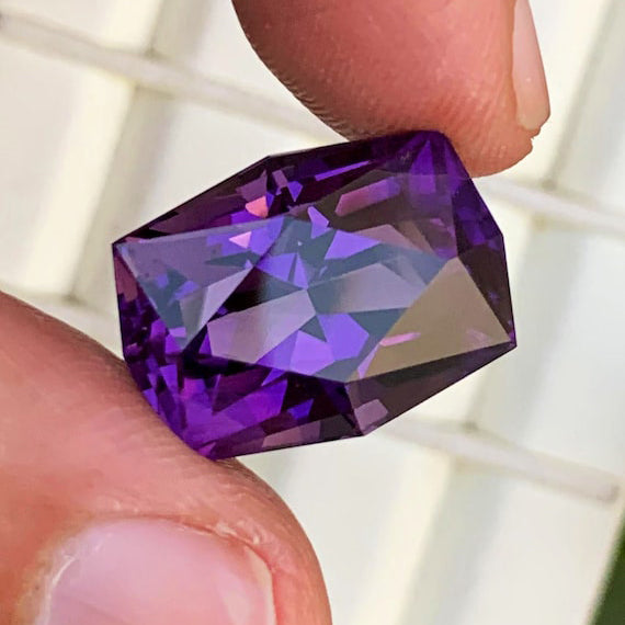 Deep Pinkish Purple Amethyst Gemstone, Fancy Cut Flawless Amethyst Cut Stone, Faceted Amethyst Ring Size Gemstone, Bluish Amethyst, 17.85 CT