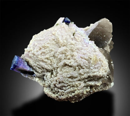 Blue Cap Tourmaline Crystals with Herderite, Lepidolite Albite Smoky Quartz Specimen from Paprok, 400 g, 128*100 mm