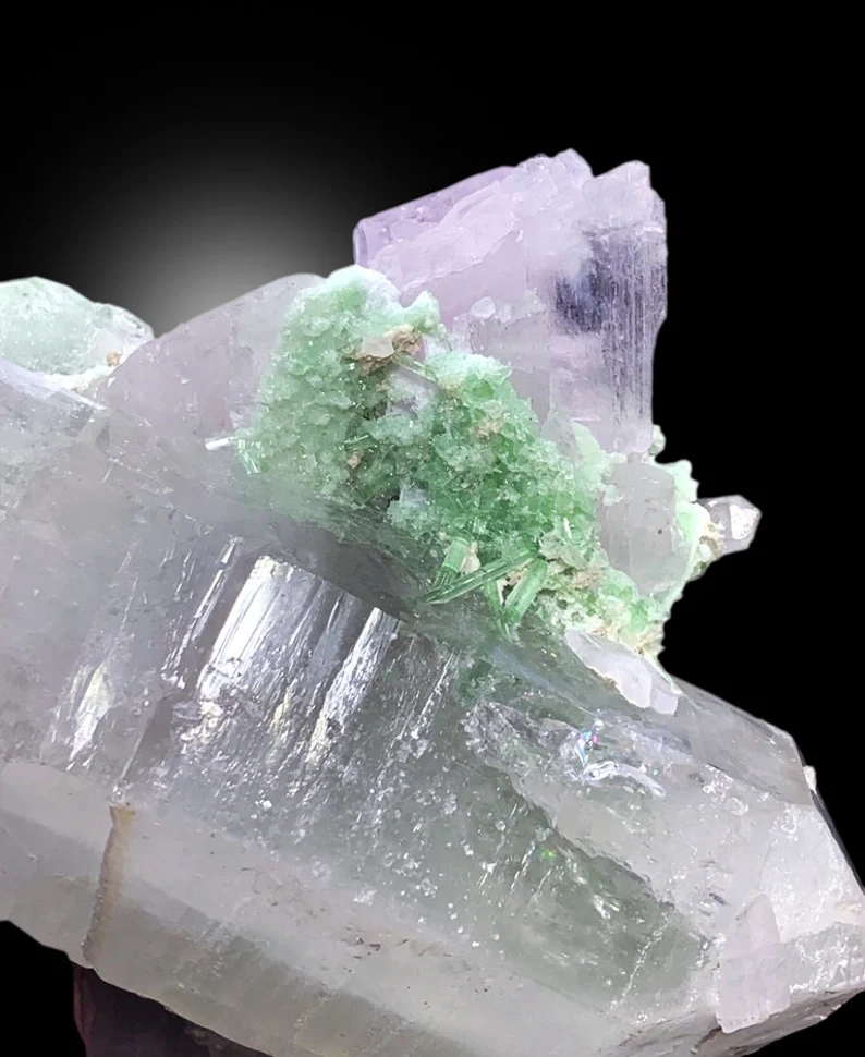 Pink Kunzite, Green Tourmalines, Quartz Crystals, Kunzite Specimen, Kunzite Tourmaline, Raw Kunzite, Kunzite with Tourmalines, 1985 g