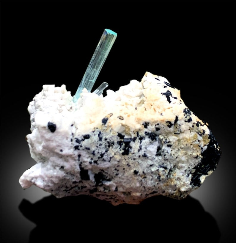 Aquamarine Crystals, Tourmaline Specimen, Aquamarine Specimen, Aquamarines with Schorl, Aquamarine on matrix, Aquamarine Cluster, 327 g