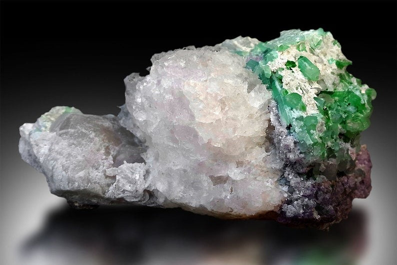 Tourmaline Crystals with Pollucite Lepidolite and Albite, Pollucite Crystal, Green Tourmaline Crystals, Combo Mineral, Rare Specimen 1089g