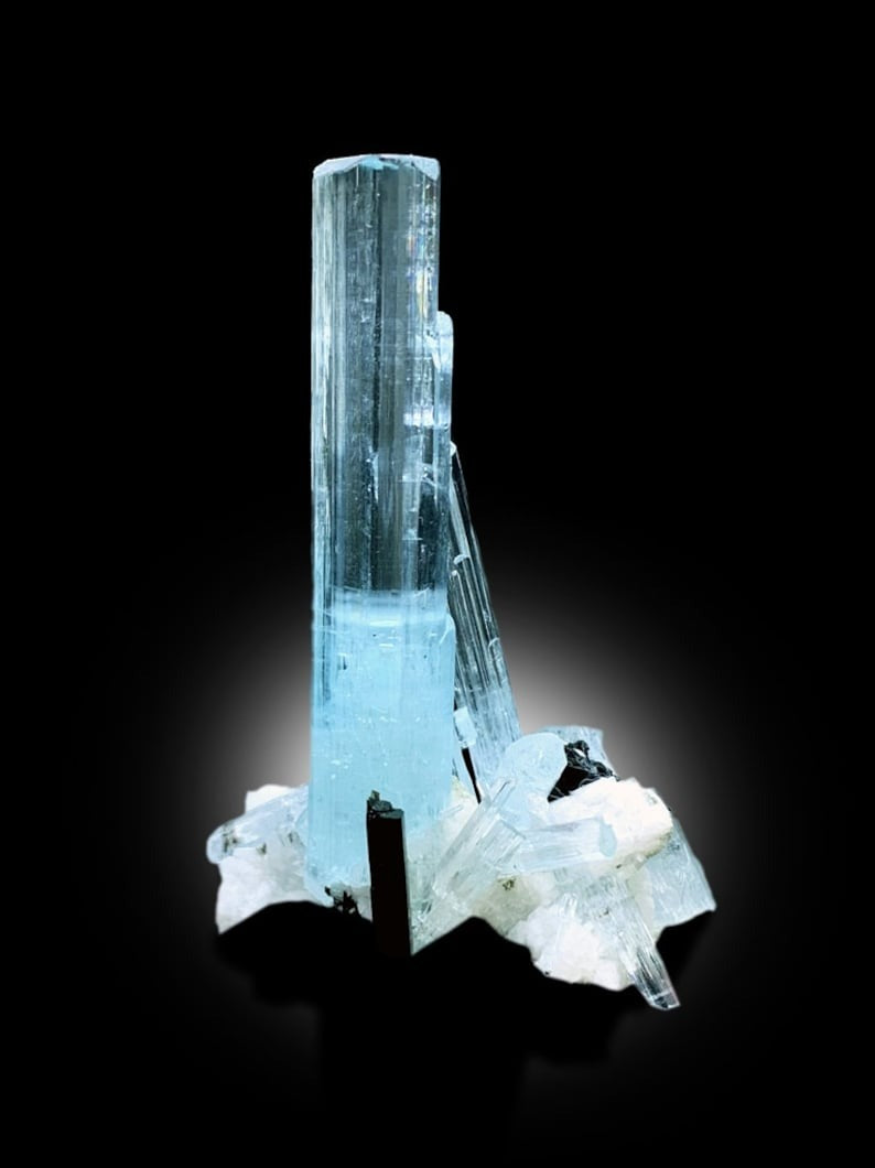 Aquamarine Crystals Cluster with Schorl from Shigar Valley Skardu Pakistan, 19 gram