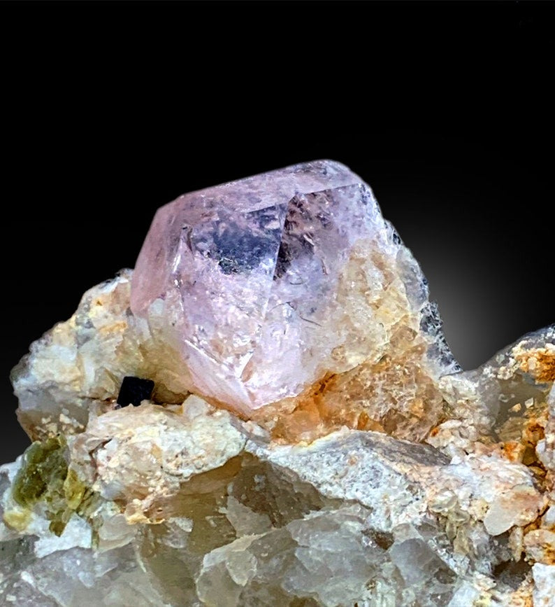 Pink Morganite Crystal with Tourmaline and Quartz, Morganite Specimen, Tourmaline Crystal, Mineral Specimen from Afghanistan, 439 g