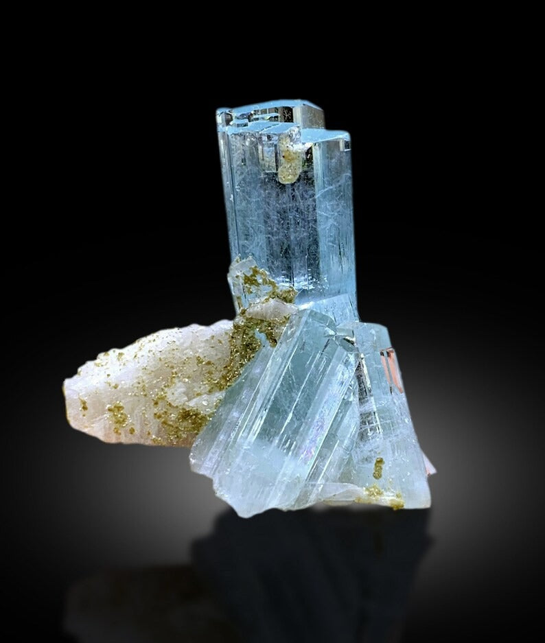 Transparent Sky Blue Color Aquamarine Crystals with Feldspar, Crystal Specimen, Aquamarine Gemstone, Aquamarine Specimen - 43 gram