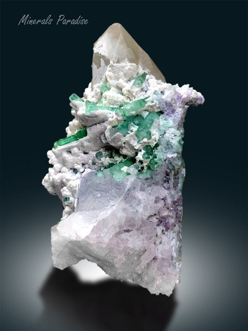 Pollucite with Green Tourmaline Crystals and Quartz Specimen from Afghanistan - 669 Gram