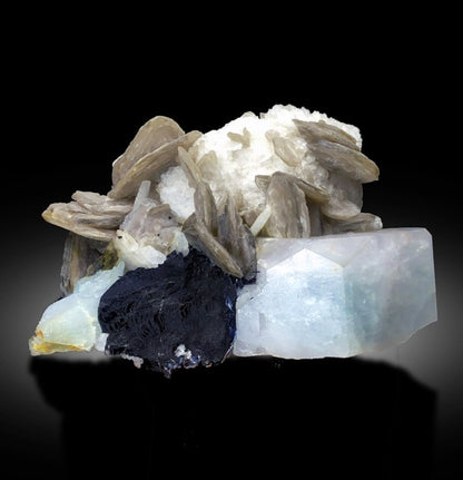 Beryl Aqua Morganite with Schorl and Lepidolite Specimen, 553 gram