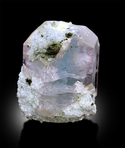 AquaMorganite with Green Tourmalines, Pink Morganite Crystal, Tourmaline Specimen, Mineral Specimen, Bicolor Beryl, 60 Gram