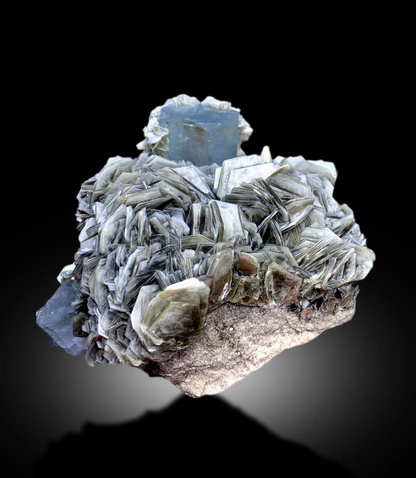 Blue Aquamarine Crystals With Calcite and Muscovite Mica Mineral Specimen From Nagar Pakistan - 827 gram