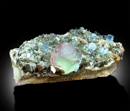 Fluorite with Aquamarine Crystals and Mica Specimen | Bicolor Fluorite | Aquamarine Specimen | Museum Grade Specimen | Raw Gemstone | 3325 g