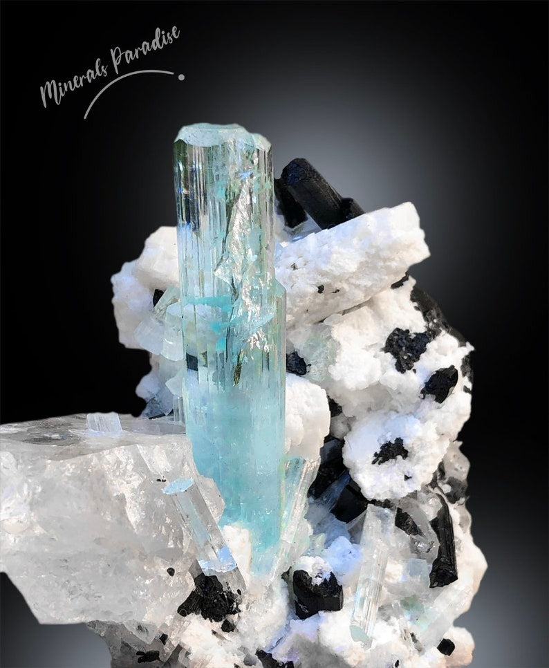 Aquamarine, Schorl,Quartz and Albite, Terminated Aquamarine, Aquamarine Specimen, Aquamarine Crystals, Combo Mineral, Mineral Specimen, 122g