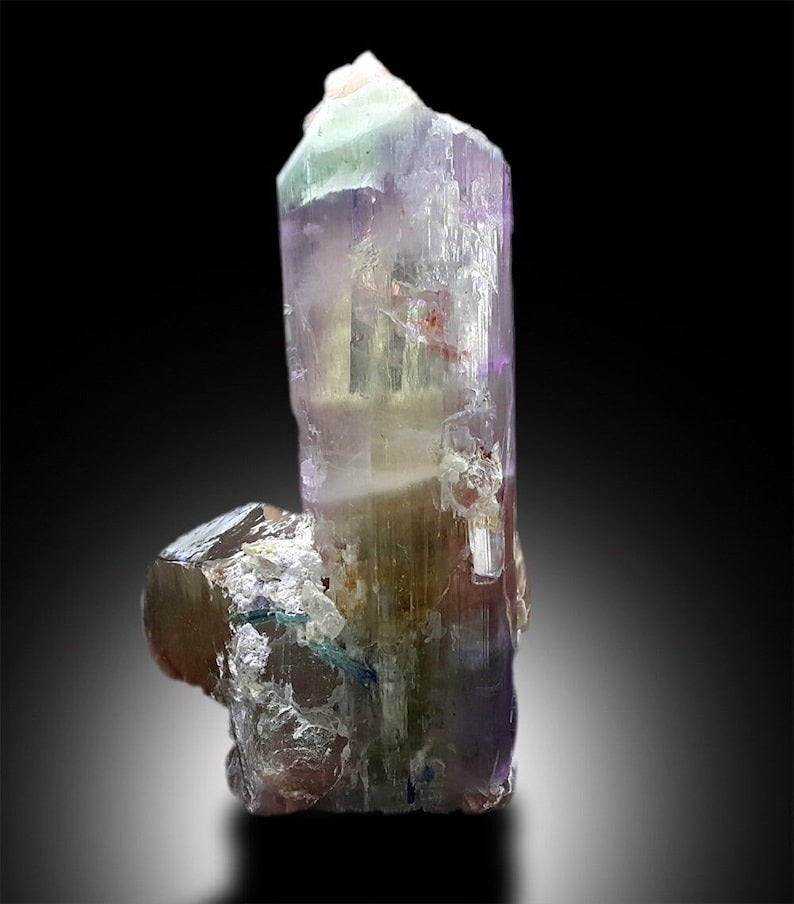 Bicolor Kunzite with Blue Tourmalines and Quartz, Natural Quartz, Kunzite Rough, Kunzite Stone, Fine Mineral, Kunzite For Sale 722 Gram