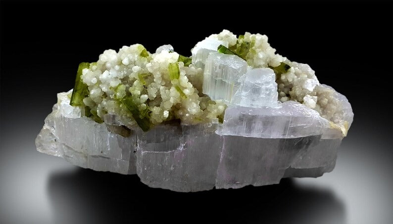 Tourmaline Crystals with Beryllonite and Lepidolite, Tourmaline Stone, Natrural Tourmaline Mineral Specimen - 465 Gram , 130*62 mm