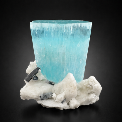 Natural Aquamarine Crystal with Schorl Tourmaline and Feldspar Matrix from Pakistan, 296 gram