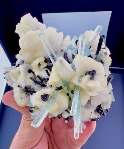 Aquamarine crystals with Schorl on Feldspar from Pakistan, 300 gram