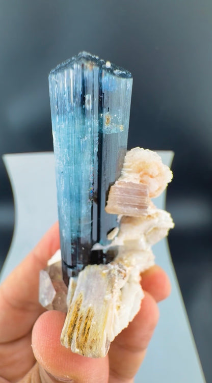 Indicolite Blue Tourmaline with Smoky Quartz, Albite and Mica from Afghanistan, 64 gram
