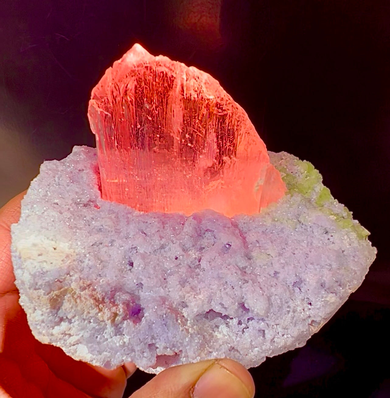 Pink Kunzite with Green Tourmalines on Lepidolite from Afghanistan, 749 gram