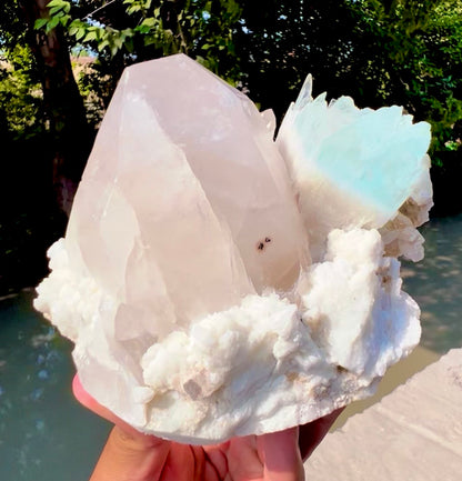 AquaMorganite crystal with Quartz and Albite from Pakistan, 1465 grams