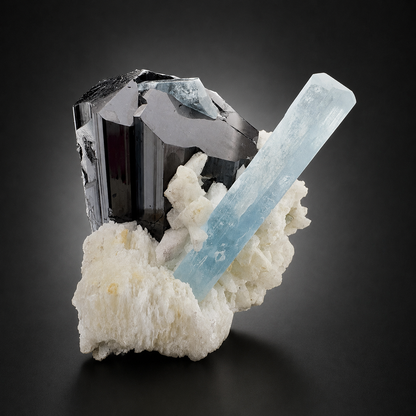 Natural Aquamarine with Black Tourmaline Schorl and Feldspar from Afghanistan, 210 gram
