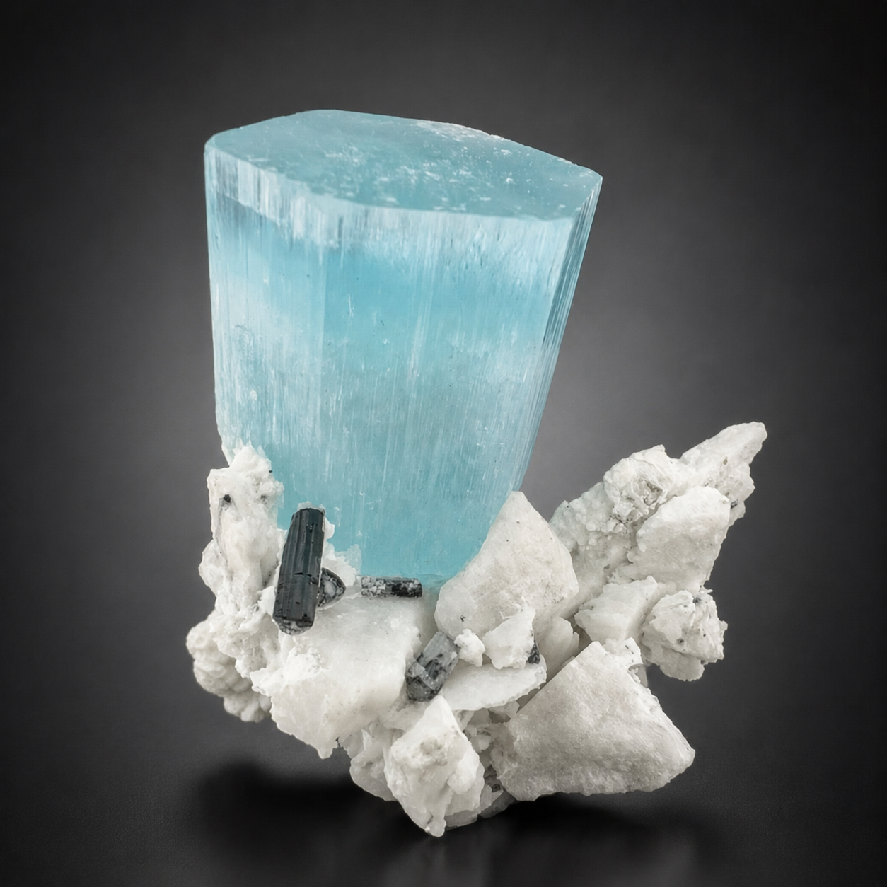 Natural Aquamarine Crystal with Schorl Tourmaline and Feldspar Matrix from Pakistan, 296 gram