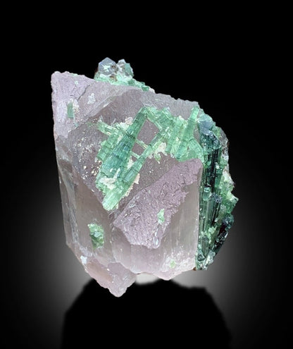 Blue Green Tourmaline Crystals on Pink Kunzite from Afghanistan, 233 gram