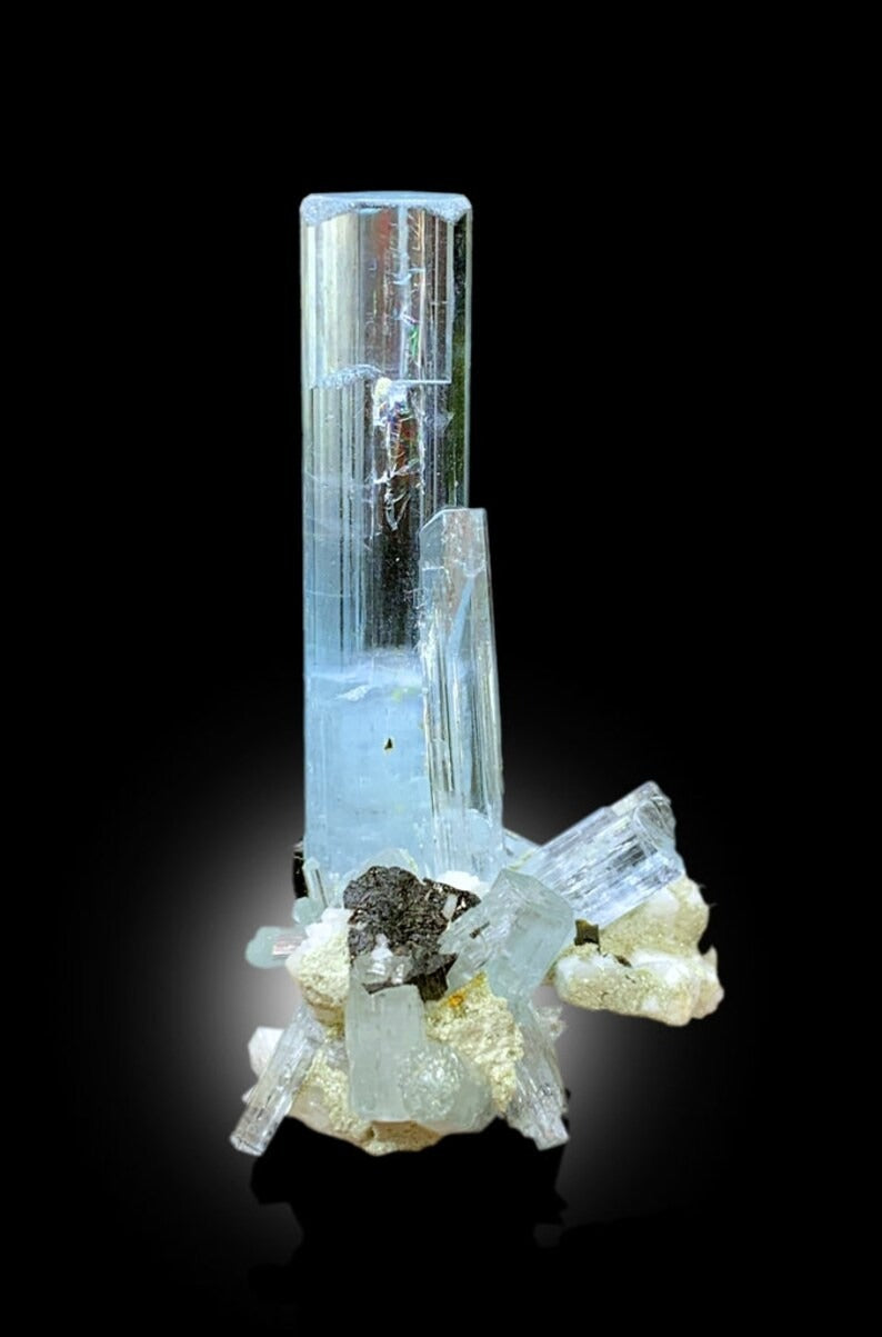 Aquamarine Crystals Cluster with Schorl from Shigar Valley Skardu Pakistan, 19 gram